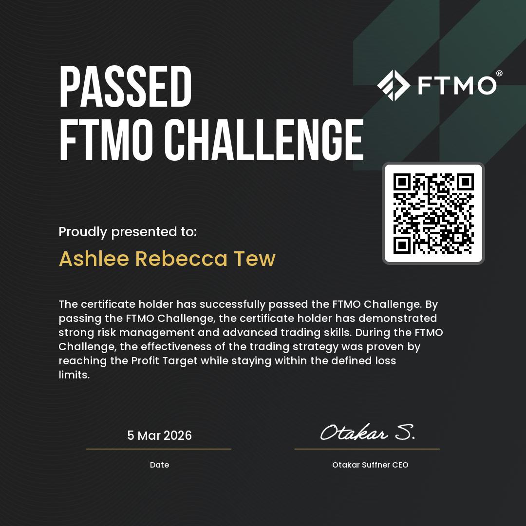 FTMO Challenge certificate awarded to Ashlee Rebecca Tew