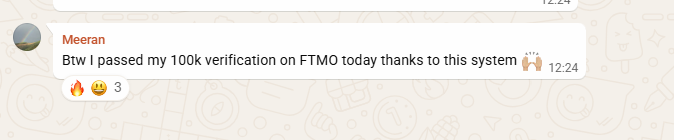 Meeran sharing that he passed his 100k FTMO verification using the system
